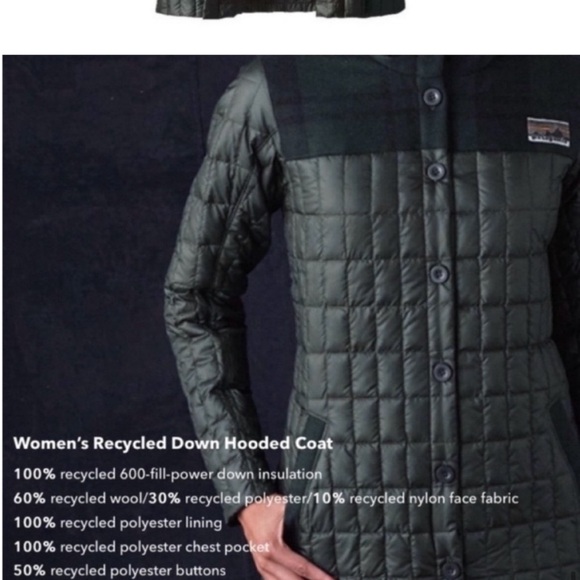 RARE Women’s Recycled Down Hooded Puffer with Wool Detail - Picture 3 of 3